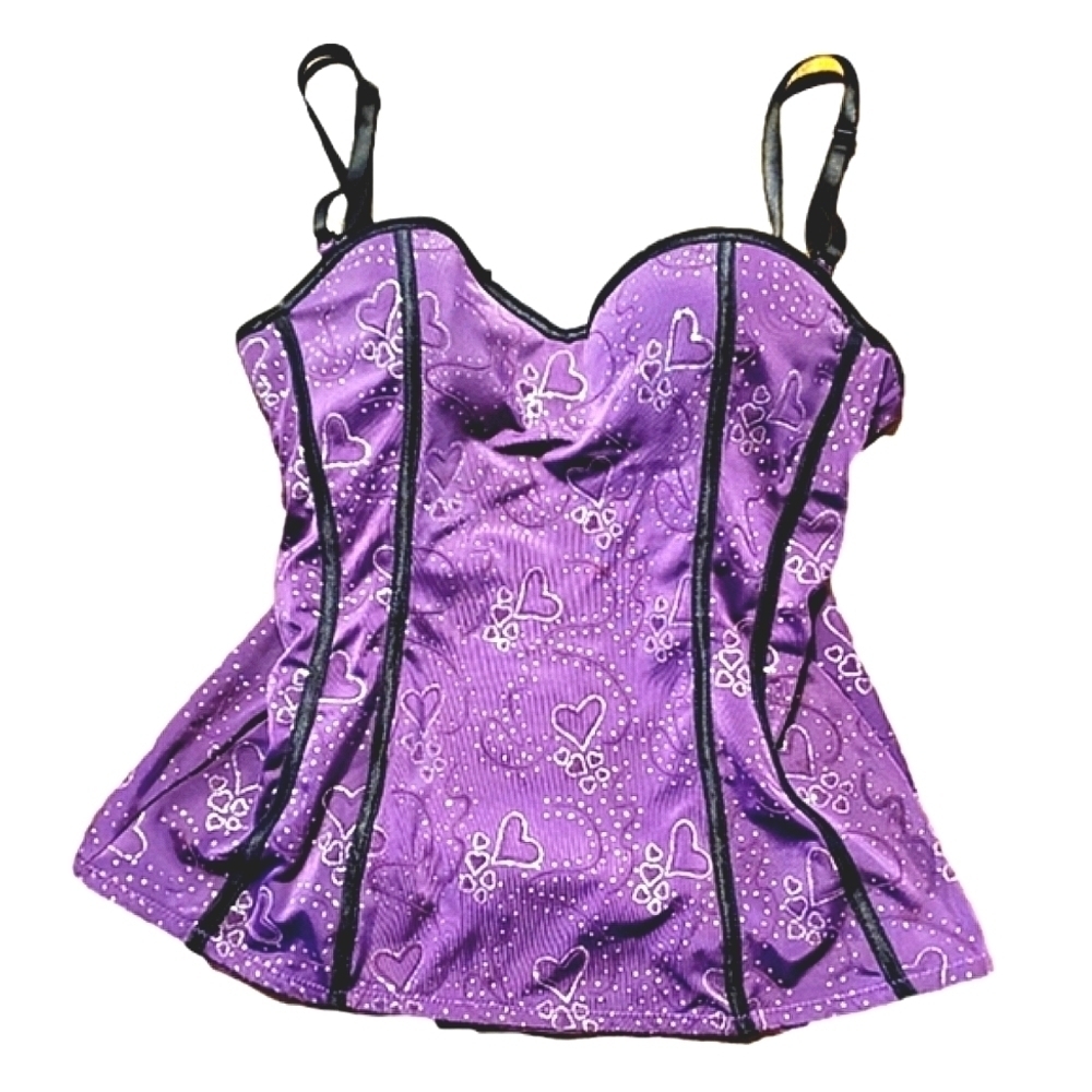 𝅺Purple heart print corset style lingerie top 36B